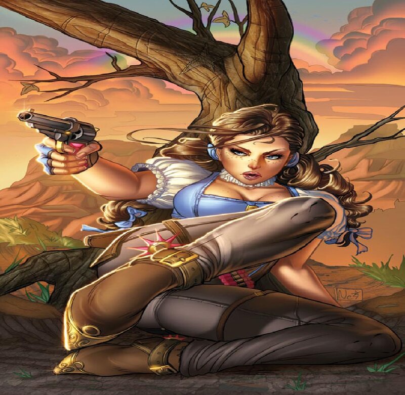 Woman Holding a Gun — Brown, Dramatic, Sunset