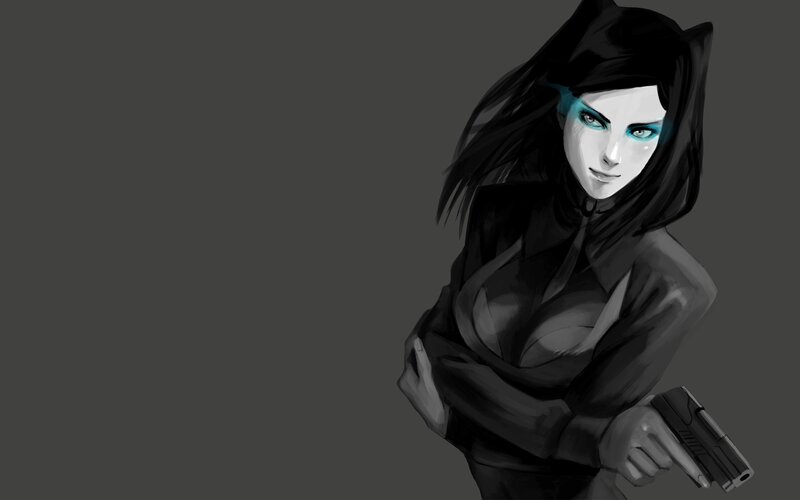 Woman Holding a Gun — Gray, Dramatic, Digital Art