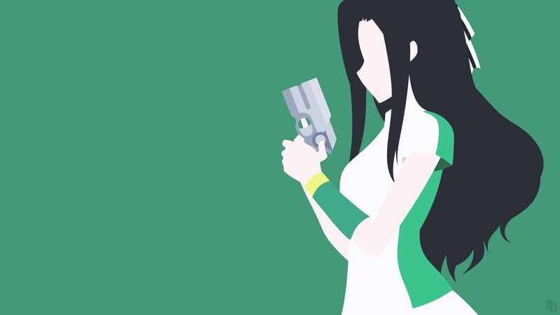 Woman Holding a Gun — Green, Dramatic, Minimalist