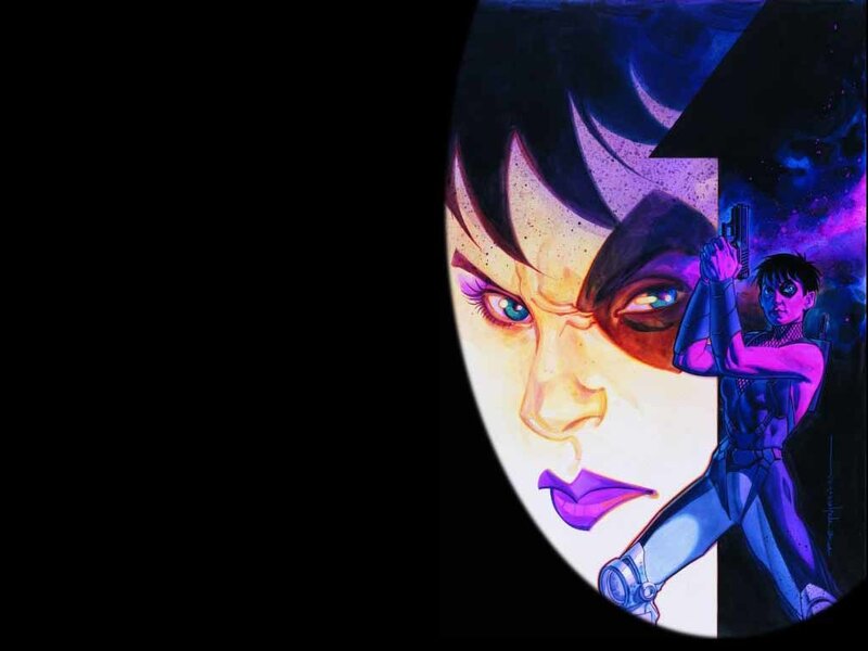 Woman Holding a Gun — Purple, Dramatic