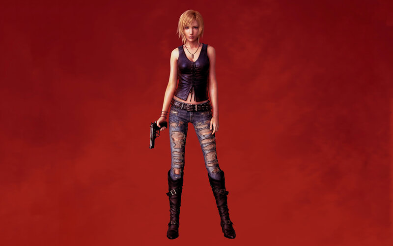 Woman Holding a Gun — Red, Serious