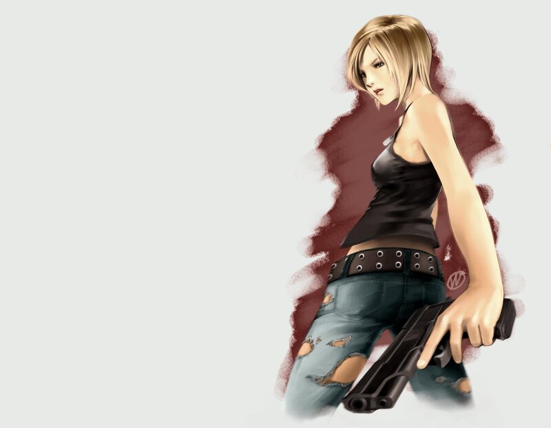 Woman Holding a Gun — White, Dramatic, Digital Art