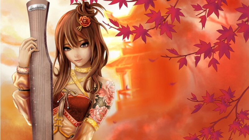 Woman Holding a Guzheng
