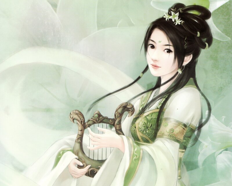 Woman Holding a Harp