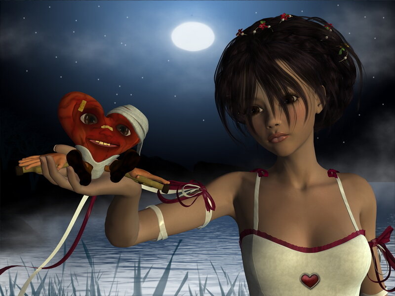Woman holding a heart puppet