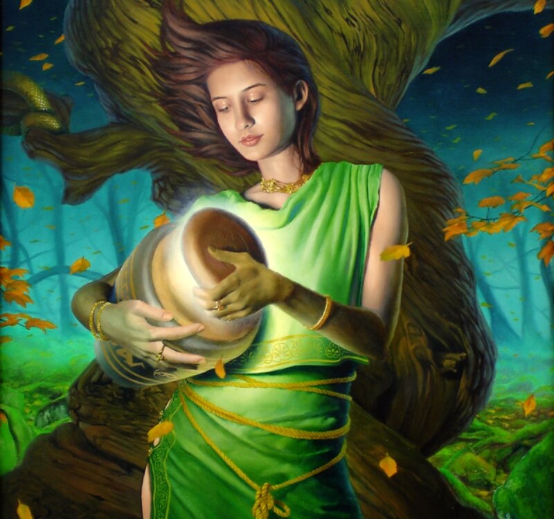 Woman Holding a Jar — Green