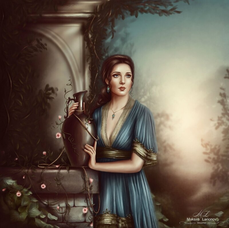 Woman Holding a Jug — Blue