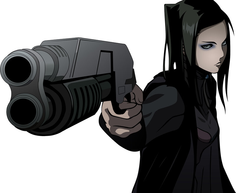 woman holding a large gun
