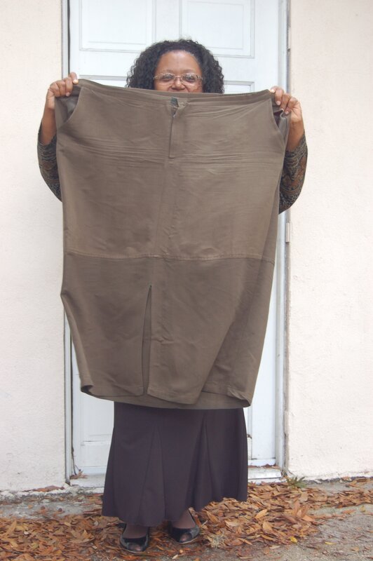 Woman holding a large skirt