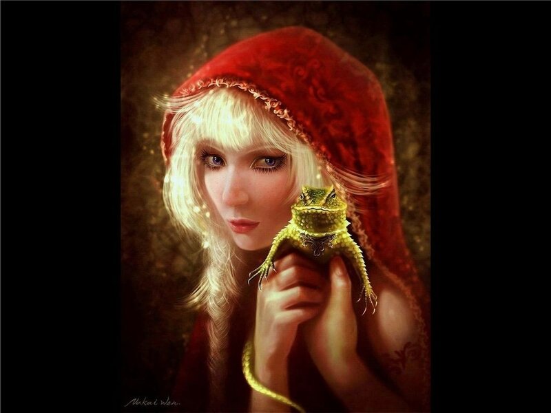 Woman Holding a Lizard — Red