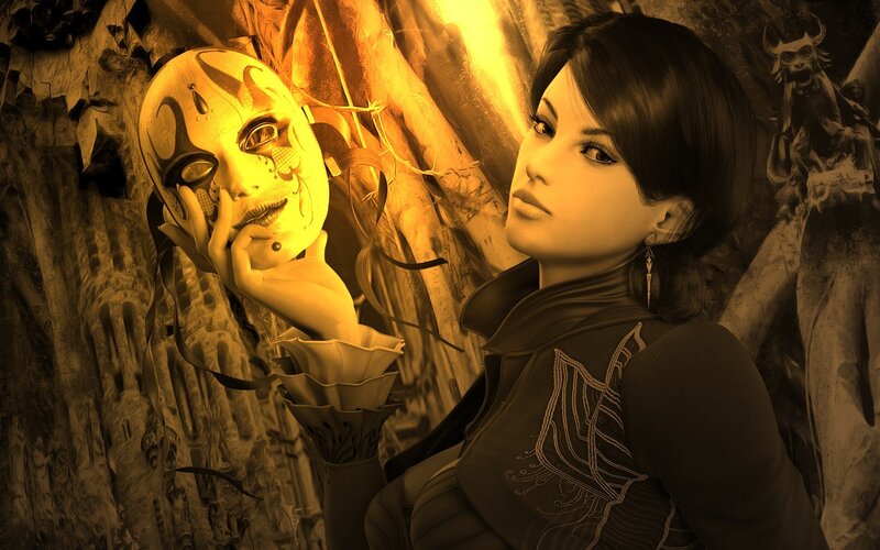 woman holding a mask