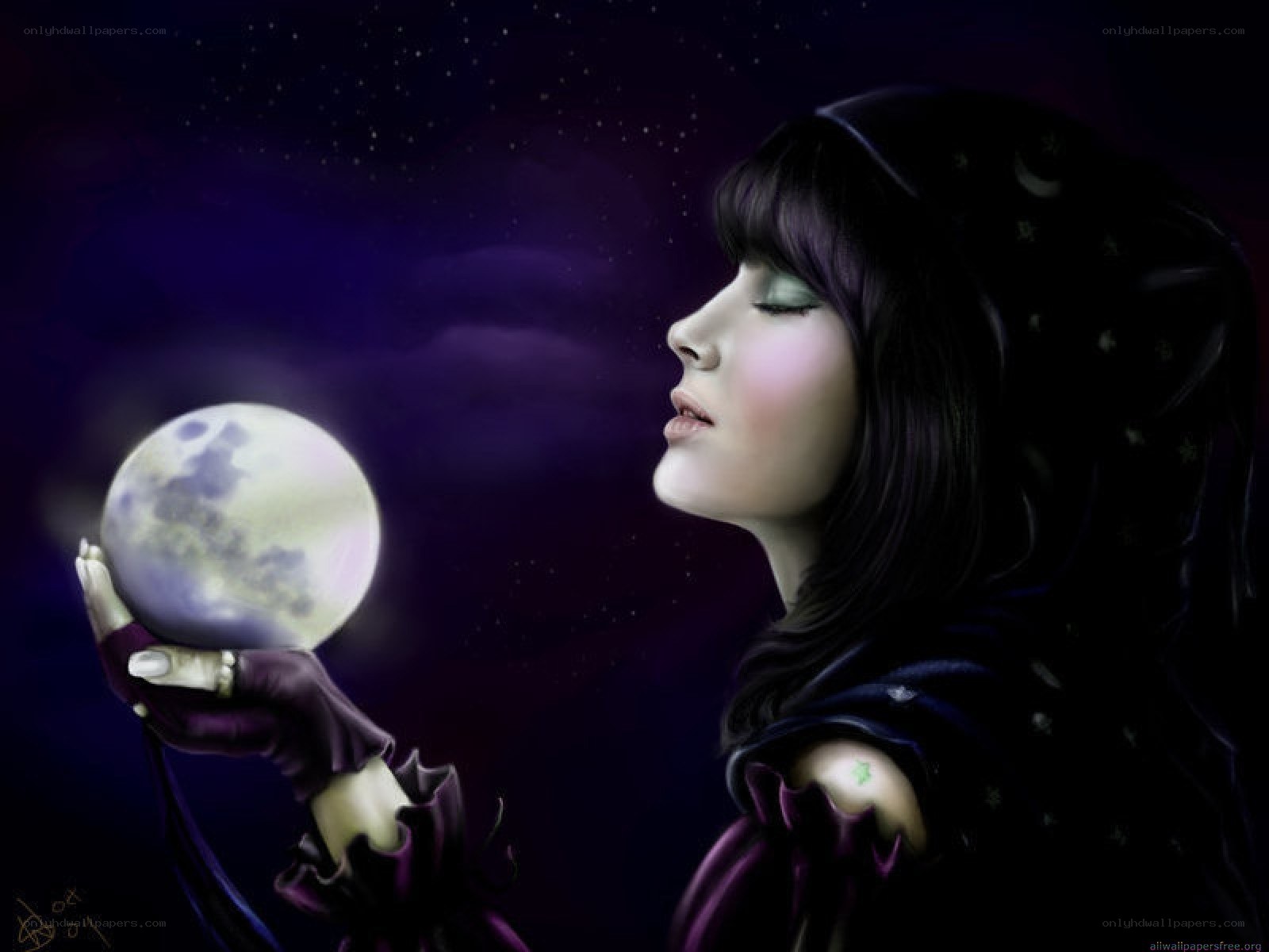 woman holding a moon
