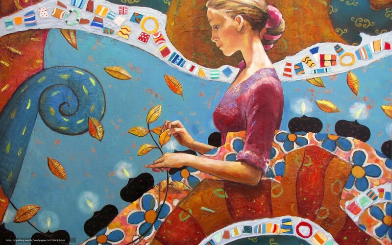 Woman Holding a Plant — Blue