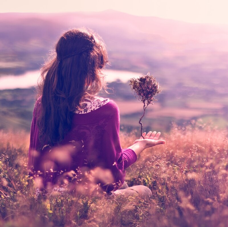Woman Holding a Plant — Purple