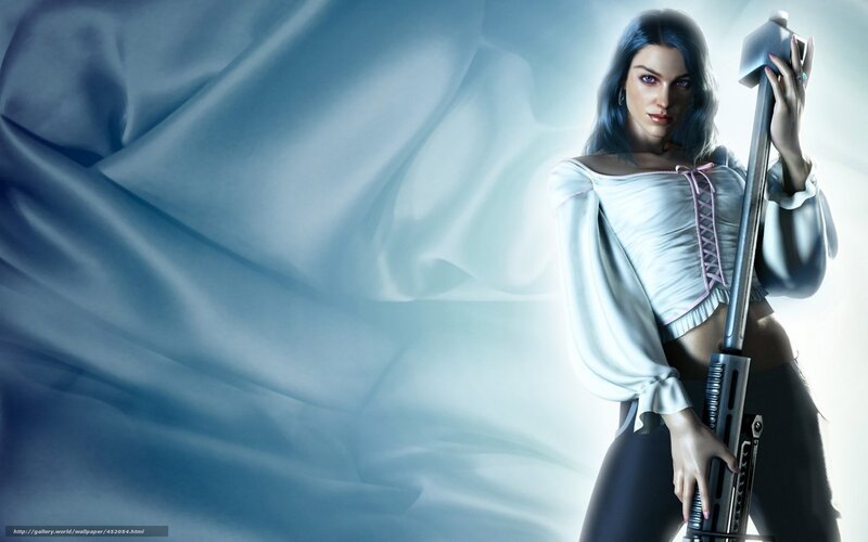 Woman Holding a Rifle — Blue, Dramatic