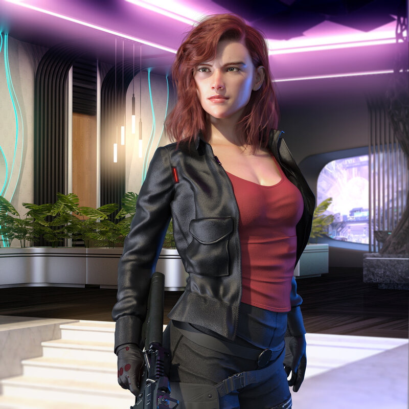 Woman Holding a Rifle — Purple, Futuristic