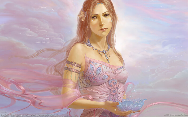woman holding a shell in sky