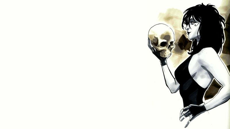 woman holding a skull