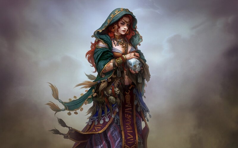 woman holding a skull