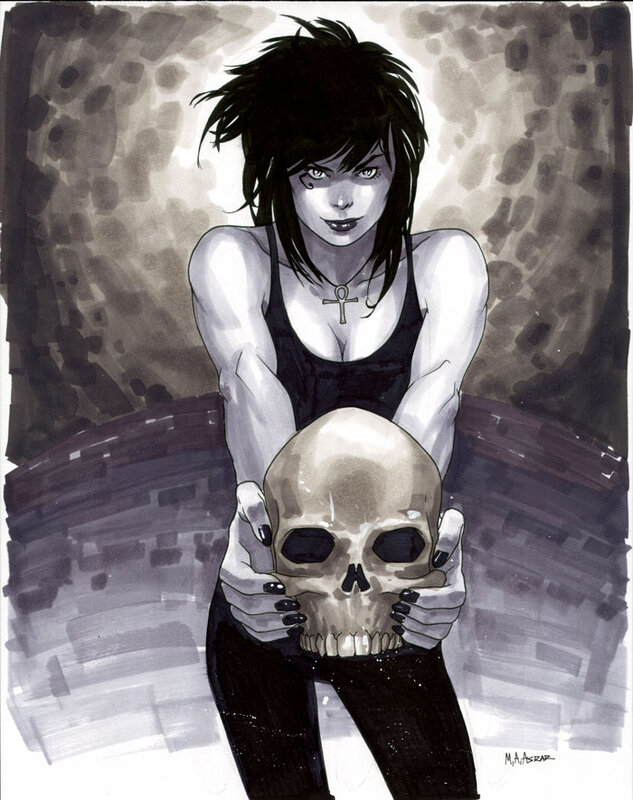 Woman holding a skull