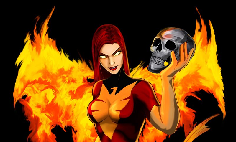 Woman Holding a Skull — Red