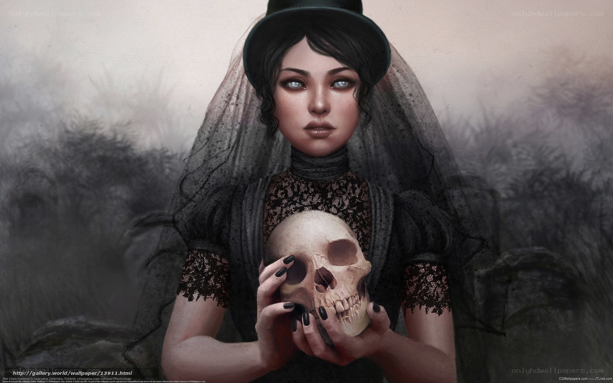 woman holding a skull