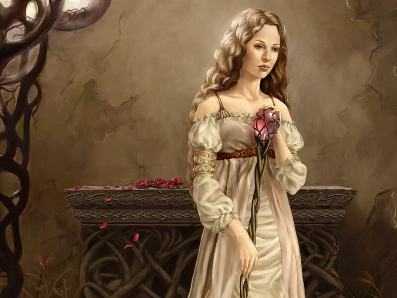 Woman Holding a Staff — Beige, Dramatic