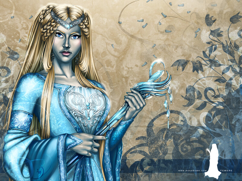 Woman Holding a Staff — Blue, Dramatic, Digital Art