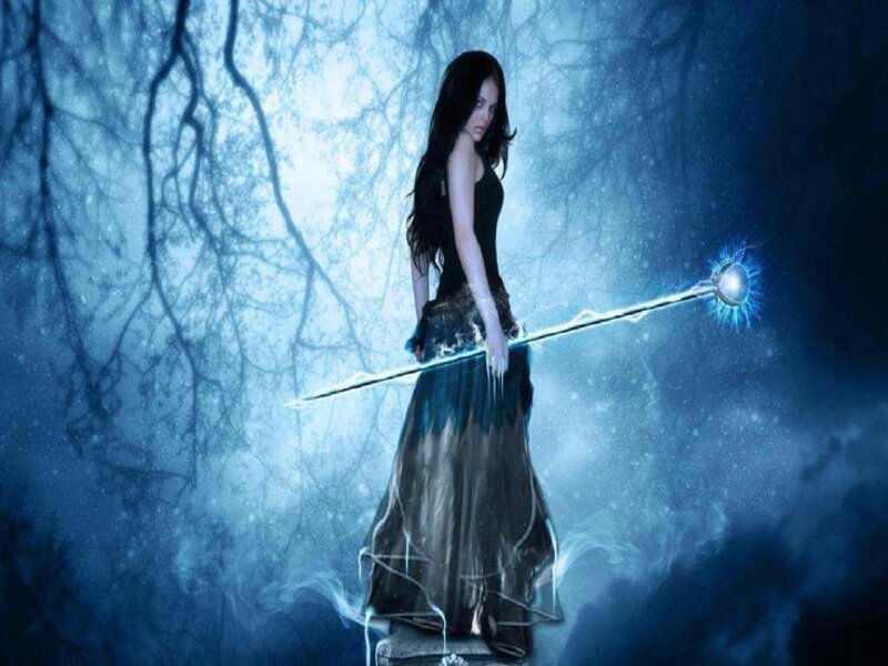Woman Holding a Staff — Blue, Dramatic