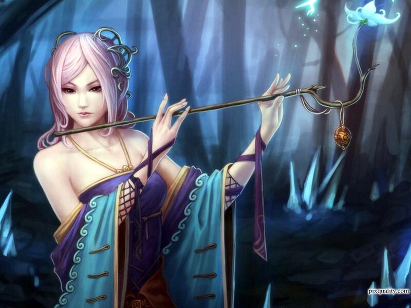 Woman Holding a Staff — Blue