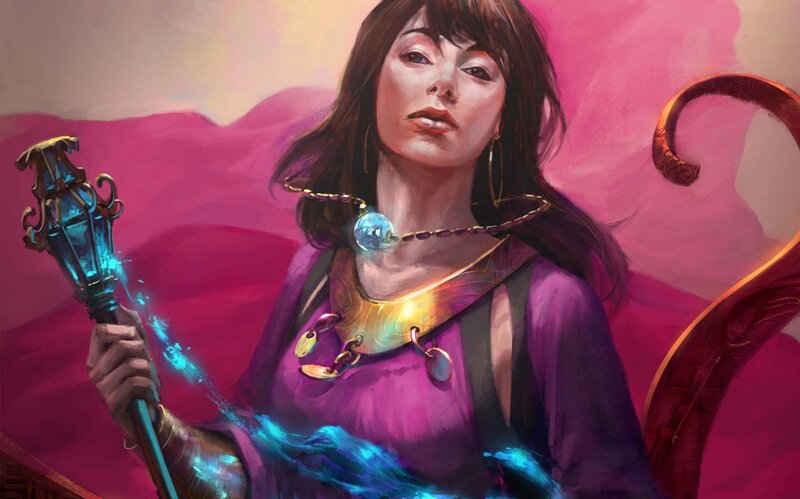 Woman Holding a Staff — Purple, Dramatic, Digital Art, Necklace