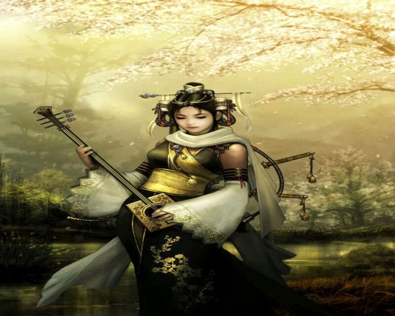 Woman Holding a Stringed Instrument