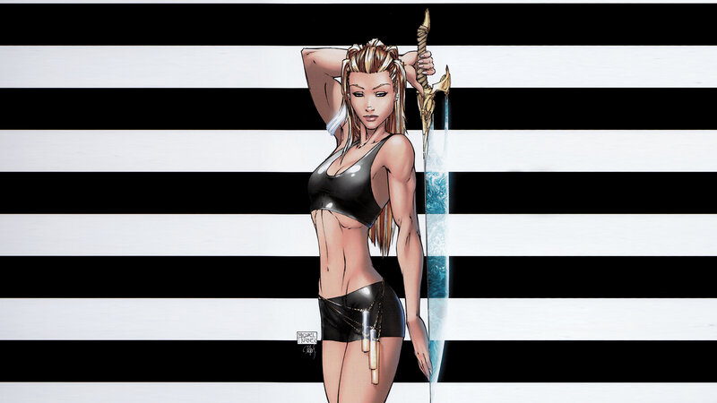 Woman Holding a Sword — Black, Confident