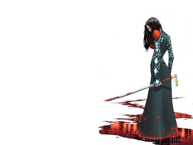 Woman Holding a Sword — Black, Dramatic, Manga