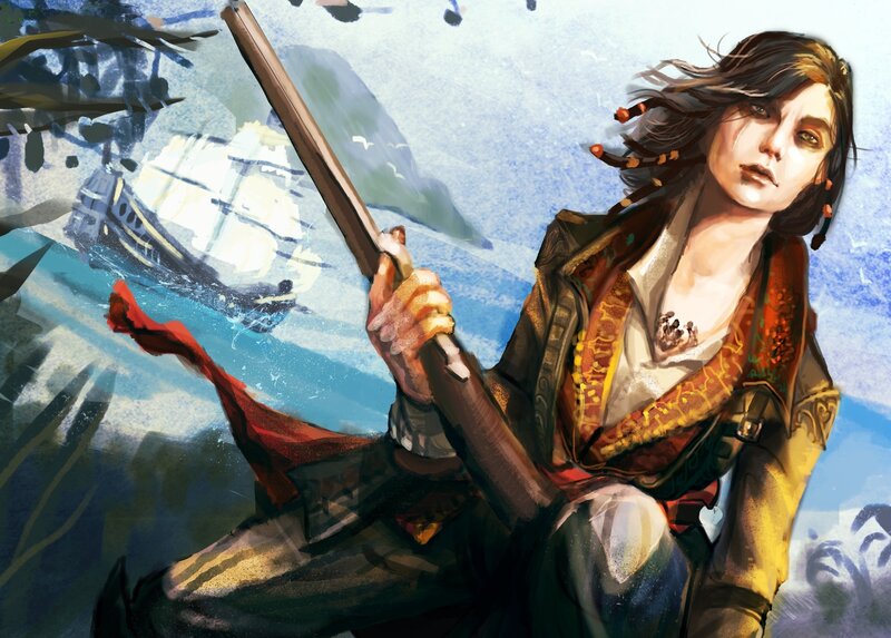 Woman Holding a Sword — Blue, Dramatic, Afternoon