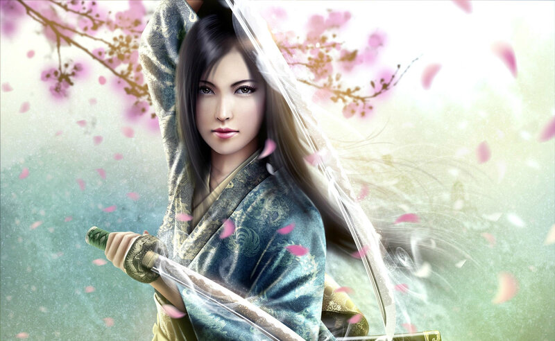 Woman Holding a Sword — Blue, Serene, Spring