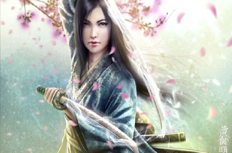 Woman Holding a Sword — Blue, Serene