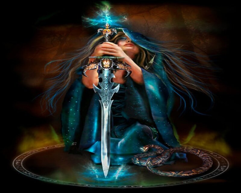 Woman Holding a Sword — Blue