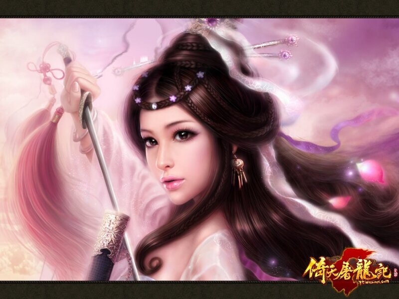 Woman Holding a Sword — Pink, Dramatic, Digital Art, Hair Ornaments