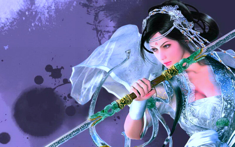 Woman Holding a Sword — Purple, Dramatic, Digital Art, Headpiece