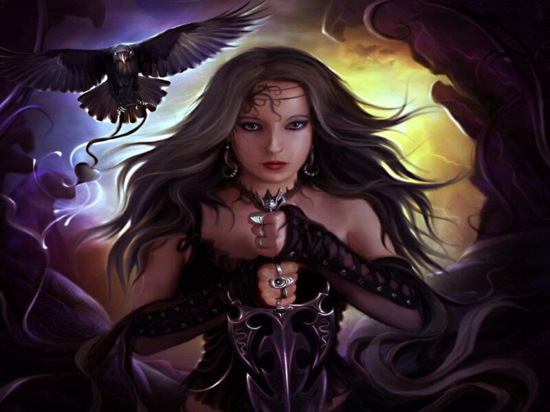 Woman Holding a Sword — Purple, Dramatic, Night, Digital Art
