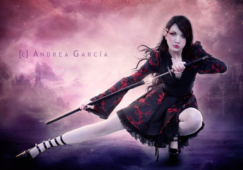 Woman Holding a Sword — Purple, Dramatic, Photograph