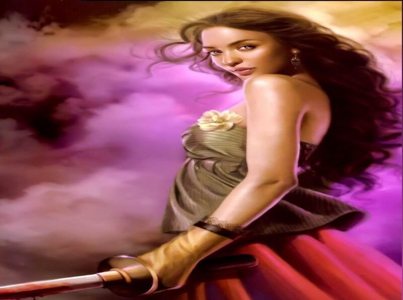 Woman Holding a Sword — Purple