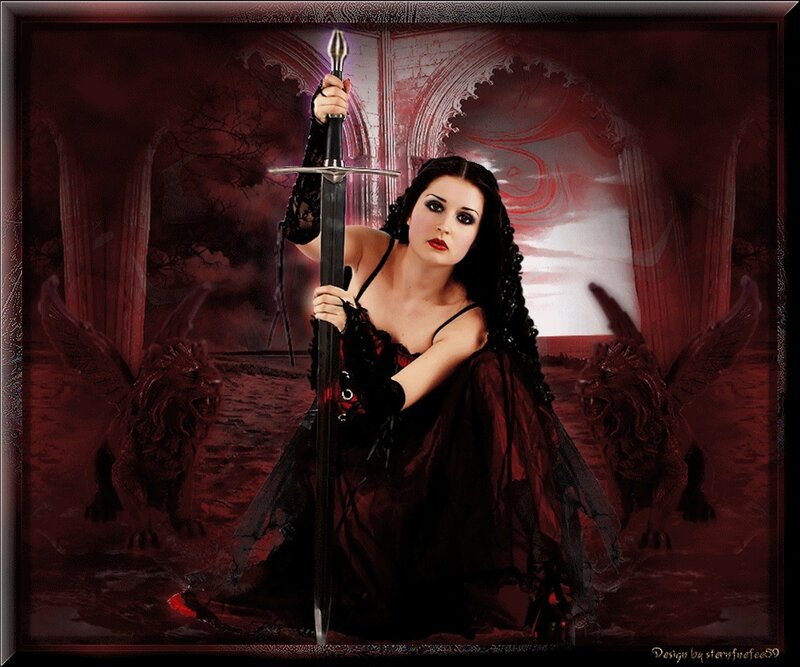 Woman Holding a Sword — Red, Dramatic, Night