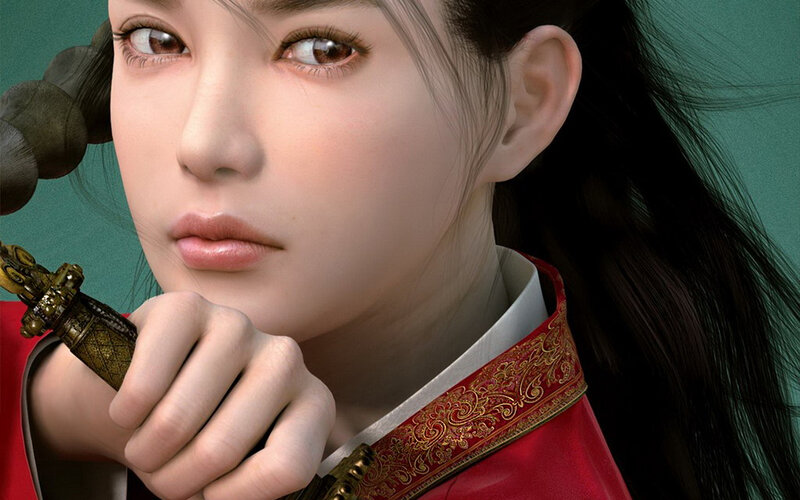 Woman Holding a Sword — Red, Serious, 3d Render