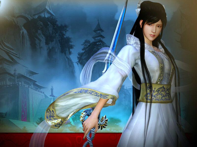 Woman Holding a Sword — White, Dramatic