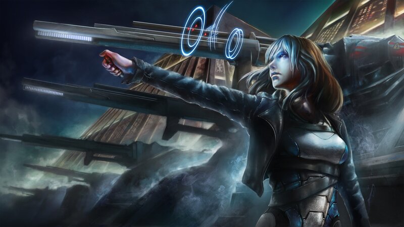 Woman Holding a Weapon — Blue
