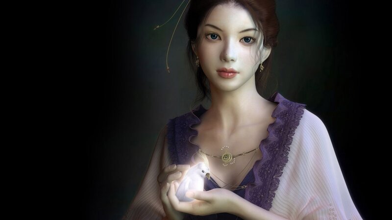 woman holding a white dove