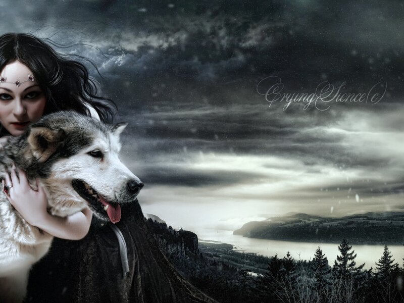 Woman Holding a Wolf