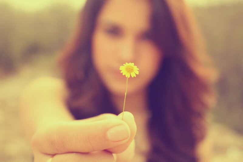 woman holding a yellow flower